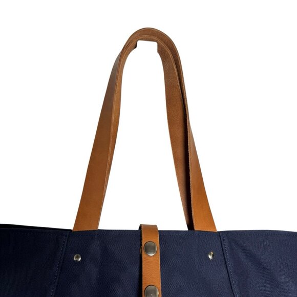 MAKR FARM TOTE Bag Navy Blue Canvas with brown leather straps XL Made in USA - Picture 3 of 9